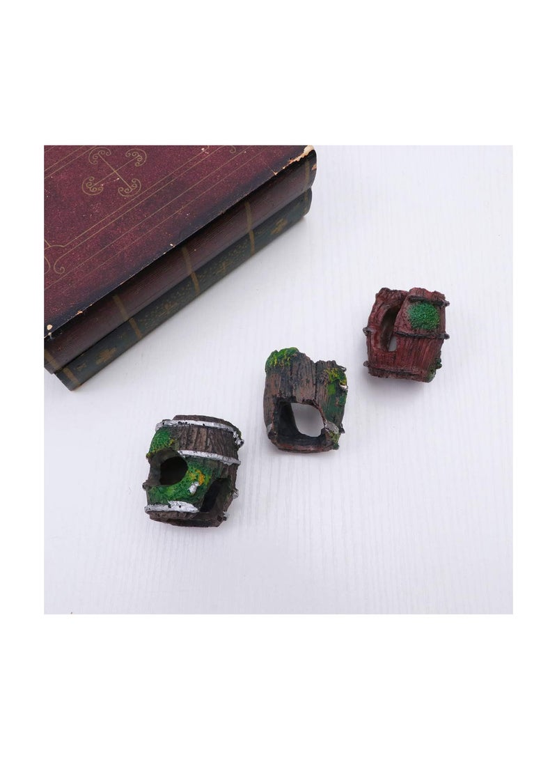 GGOOT Fish Tank Decorations Resin Broken Barrel Hideaway Ornament Aquatic Caves Hide Hut Vivid Craft for Betta, Small Lizards, Turtles, Reptiles, Amphibians 3Pcs - Image 5