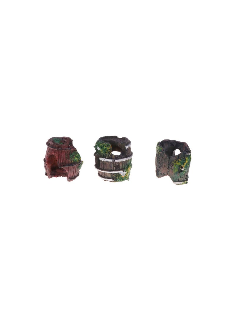 GGOOT Fish Tank Decorations Resin Broken Barrel Hideaway Ornament Aquatic Caves Hide Hut Vivid Craft for Betta, Small Lizards, Turtles, Reptiles, Amphibians 3Pcs - Image 1