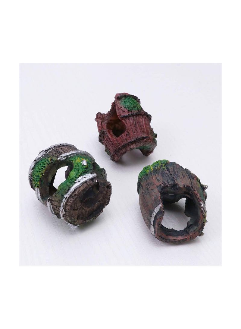 GGOOT Fish Tank Decorations Resin Broken Barrel Hideaway Ornament Aquatic Caves Hide Hut Vivid Craft for Betta, Small Lizards, Turtles, Reptiles, Amphibians 3Pcs - Image 3