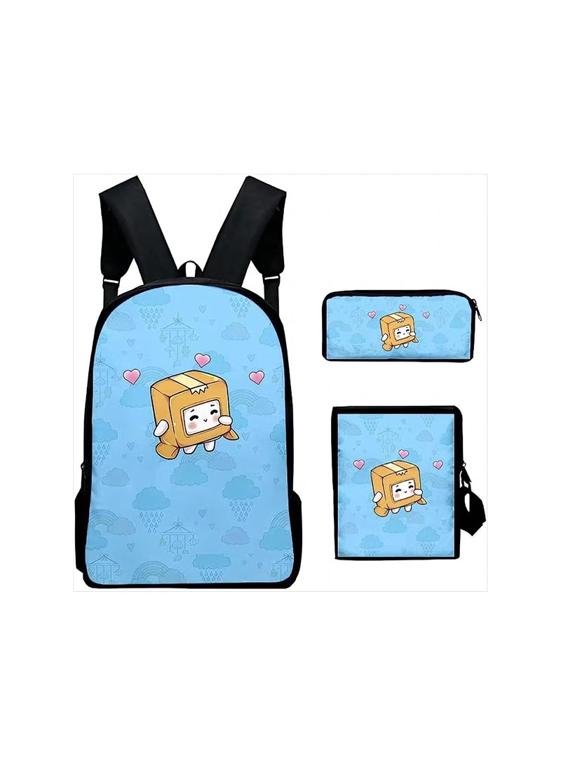 LANKYBOX Children Backpack Daypack Schoolbag Teen Boys School Book bag with Lunch Box Pen Case 3 in 1 