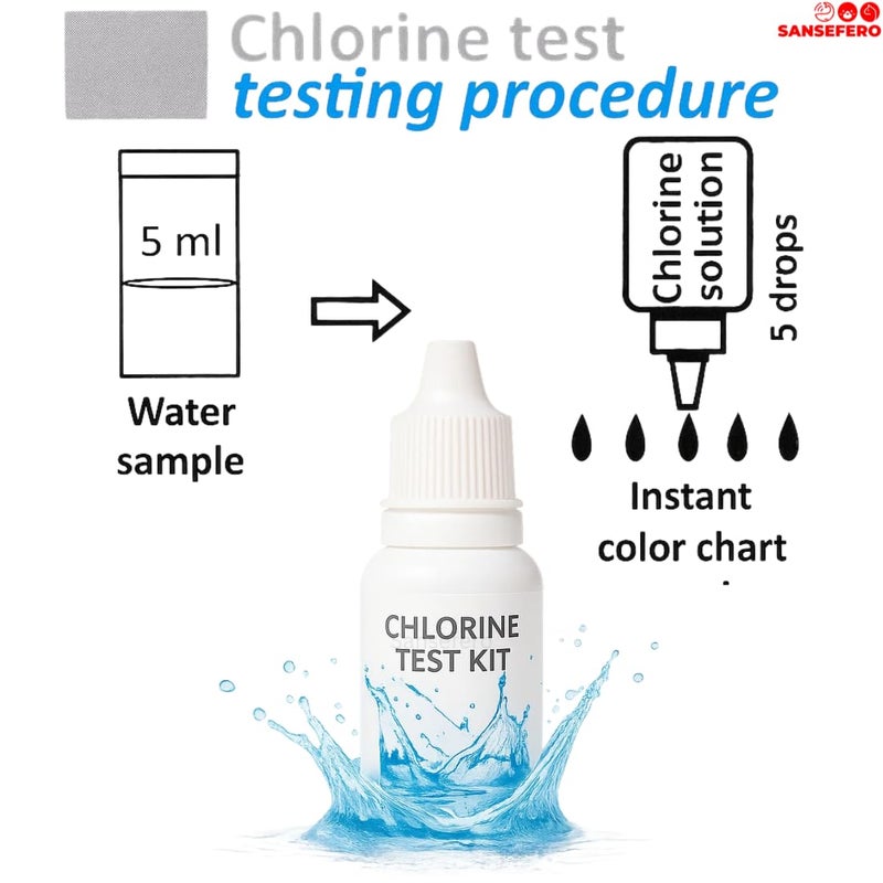 SANSEFERO ® Aquatic Remedies Chlorine Test Kit With Multi-Purpose Reliable Water Safety Testing For Tap Water, Aquarium Water, Drinking Water, Pools & Industrial Use 50 Tests (12.5 Ml) - Image 2
