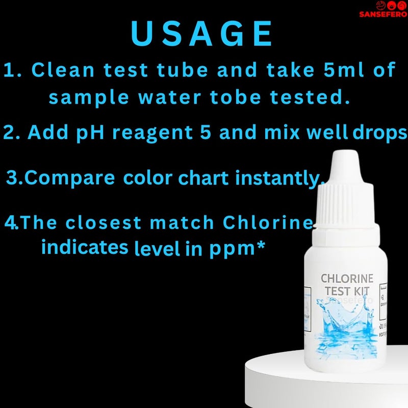 SANSEFERO ® Aquatic Remedies Chlorine Test Kit With Multi-Purpose Reliable Water Safety Testing For Tap Water, Aquarium Water, Drinking Water, Pools & Industrial Use 50 Tests (12.5 Ml) - Image 4