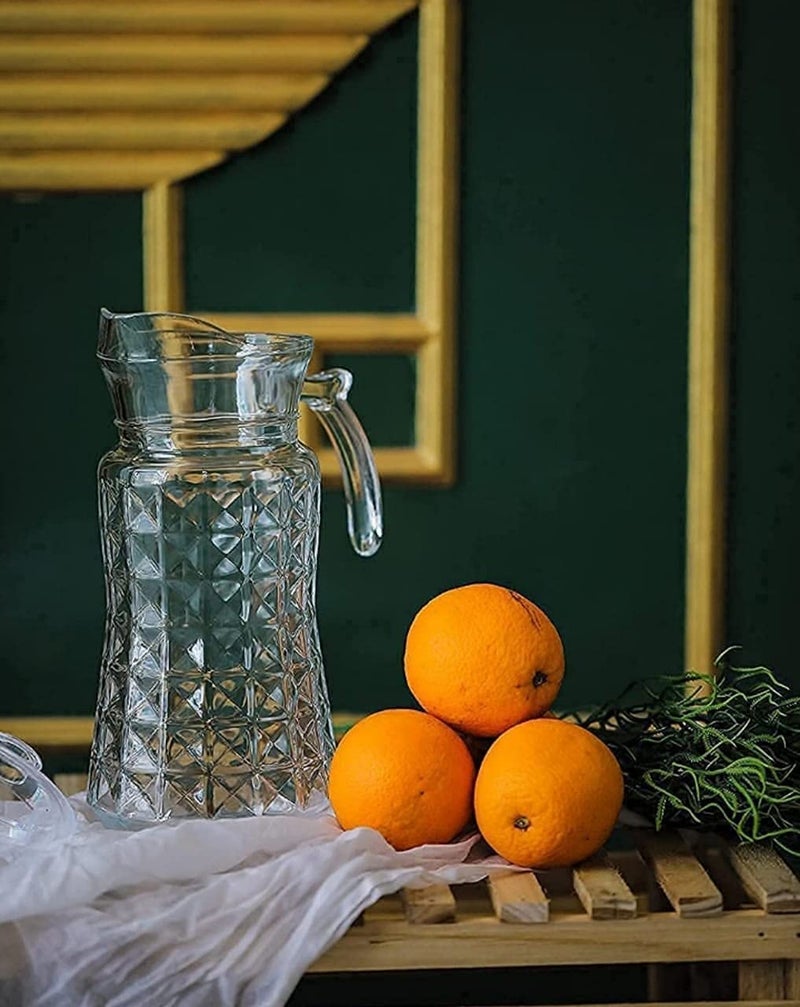 JIRLY Glass Jug Transparent Spigot and Acrylic lid 1800ml Diamond Cut Hot Cold Water Pitcher Jug Iced Tea Milk and Juice Beverage Carafe Ideal for Gift - Image 2