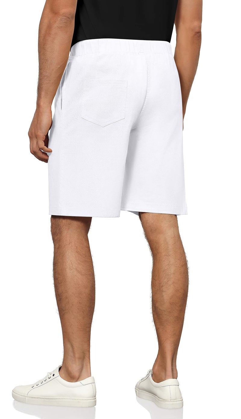 Janmid Men's Linen Casual Classic Fit Short Drawstring Summer Beach Shorts with Pockets White XL - Image 2