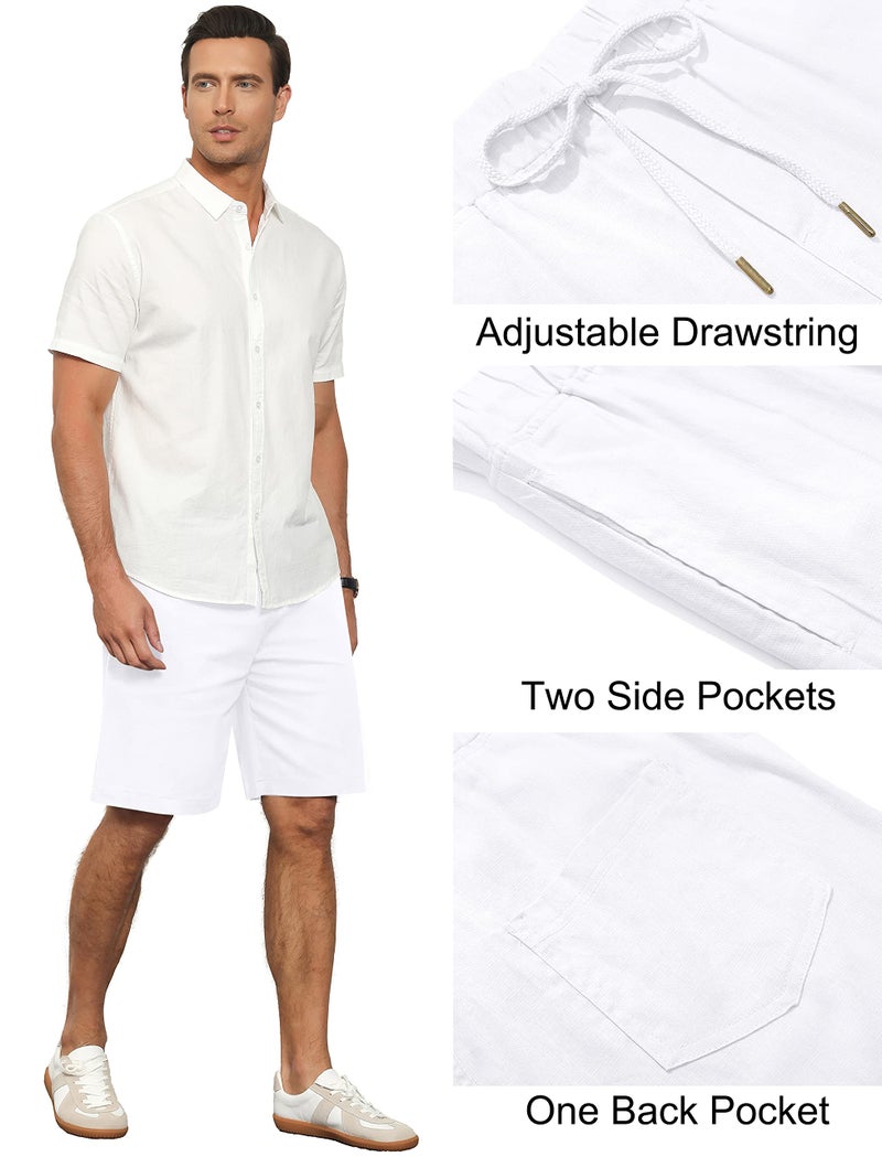 Janmid Men's Linen Casual Classic Fit Short Drawstring Summer Beach Shorts with Pockets White XL - Image 4