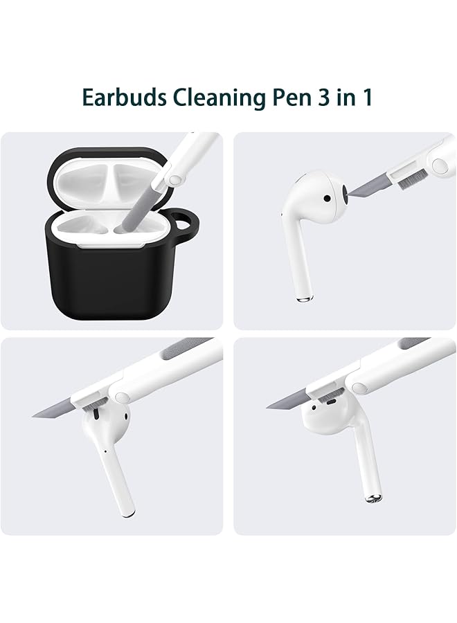 إيروريكس غطاء حافظة Airpods من الجيل الثاني والجيل الأول مع مجموعة تنظيف وخطاف سماعات الأذن، زوجان من جراب الحماية الناعم المصنوع من السيليكون لسماعات Airpods باللون الأسود - Image 5