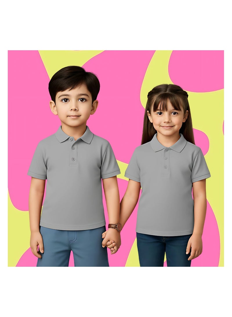 برينت شوب فور مي تيشيرت بولو أساسي للأطفال للجنسين 230 GSM (رمادي متوسط) - Image 3