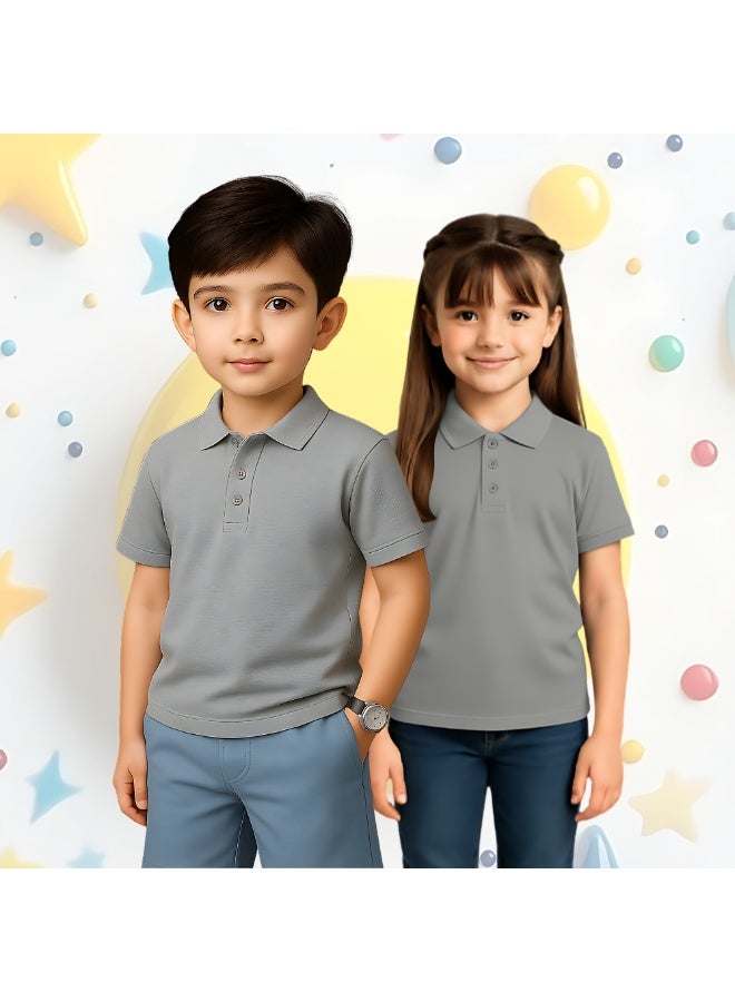 برينت شوب فور مي تيشيرت بولو أساسي للأطفال للجنسين 230 GSM (رمادي متوسط) - Image 5