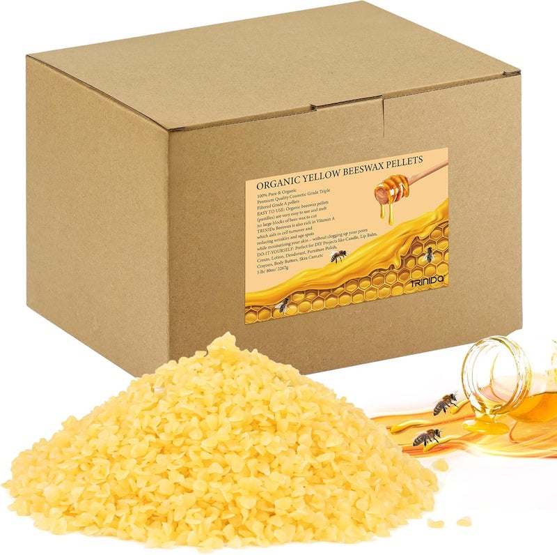 TRINIDa Yellow Beeswax Pellets 5LB(80 oz), Organic Bees Wax Pellets for DIY Candles, Beeswax for Candle Making, Skin, Body, Face, and Hair Care, Lotions, DIY Creams, Lip Balm and Soap Making - Image 1