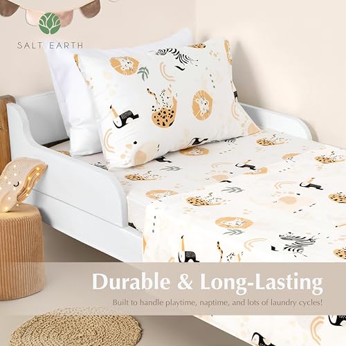 Salt Earth 100% Cotton 210TC Kids Bedsheet, Twin Fitted Sheet, Toddler Bed, 2 Piece Bedding Set- 1 Fitted Sheet and 1 Pillowcase, Themed Toddler Bed Sheets, Cute Sheets for Kids Bed (Jungle) - Image 2