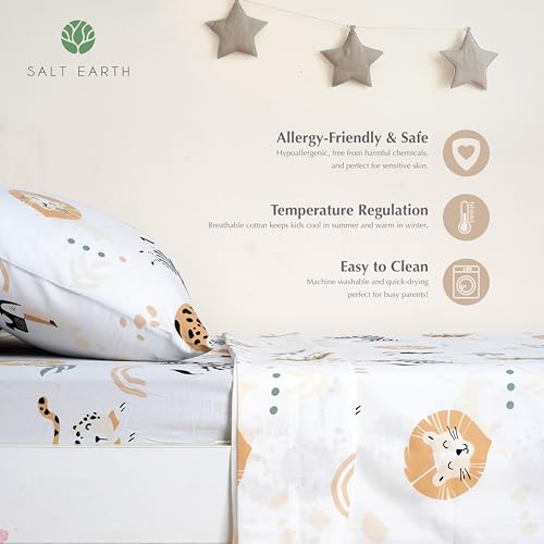 Salt Earth 100% Cotton 210TC Kids Bedsheet, Twin Fitted Sheet, Toddler Bed, 2 Piece Bedding Set- 1 Fitted Sheet and 1 Pillowcase, Themed Toddler Bed Sheets, Cute Sheets for Kids Bed (Jungle) - Image 5