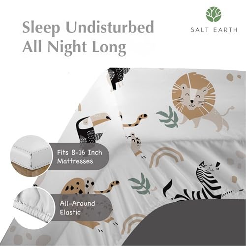Salt Earth 100% Cotton 210TC Kids Bedsheet, Twin Fitted Sheet, Toddler Bed, 2 Piece Bedding Set- 1 Fitted Sheet and 1 Pillowcase, Themed Toddler Bed Sheets, Cute Sheets for Kids Bed (Jungle) - Image 4