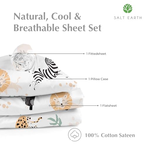 Salt Earth 100% Cotton 210TC Kids Bedsheet, Twin Fitted Sheet, Toddler Bed, 2 Piece Bedding Set- 1 Fitted Sheet and 1 Pillowcase, Themed Toddler Bed Sheets, Cute Sheets for Kids Bed (Jungle) - Image 3