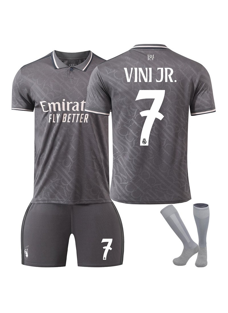 General - 2024/25 Season Grey Second Guest Football Jersey VINI JR #7 Football Jersey/Shorts Socks Gift Set Kids Size & Adult Size, Gift for Fan Friends - Image 1