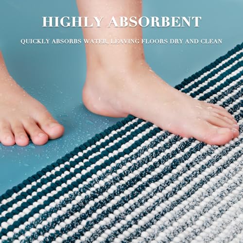 BSICPRO Bathroom Rugs Sets, 2 Piece Thick Absorbent Chenille, Non Slip, Soft Shaggy Bath Room Floor Mats, Machine Washable (20" x 47" Plus 16" x 24", Teal) - Image 5