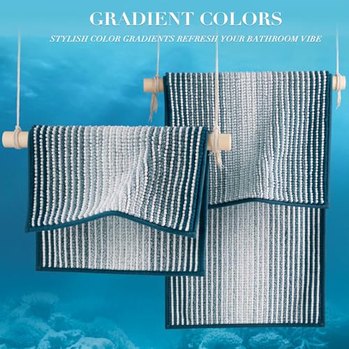 BSICPRO Bathroom Rugs Sets, 2 Piece Thick Absorbent Chenille, Non Slip, Soft Shaggy Bath Room Floor Mats, Machine Washable (20" x 47" Plus 16" x 24", Teal) - Image 4