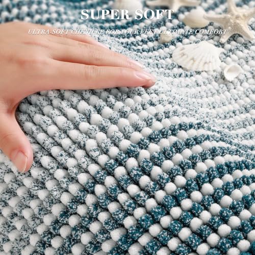 BSICPRO Bathroom Rugs Sets, 2 Piece Thick Absorbent Chenille, Non Slip, Soft Shaggy Bath Room Floor Mats, Machine Washable (20" x 47" Plus 16" x 24", Teal) - Image 2