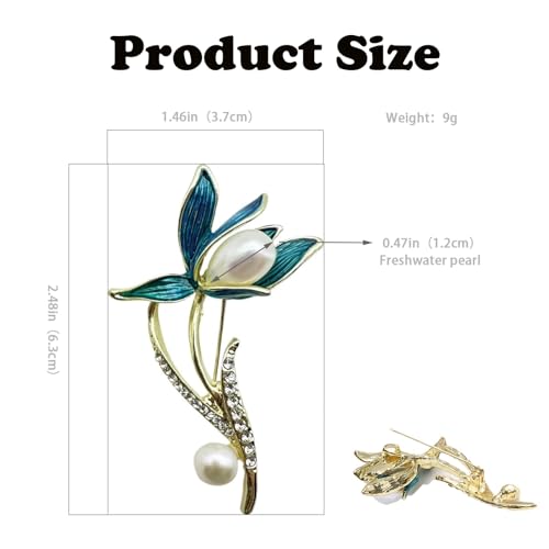 FFZDENA Flower Floral Pearl Brooch Rhinestone Crystal Brooch Leaf Bouquet Brooch Pin Fashion Dress Accessories Birthday Graduation Jewelry Gift For Women - Image 2