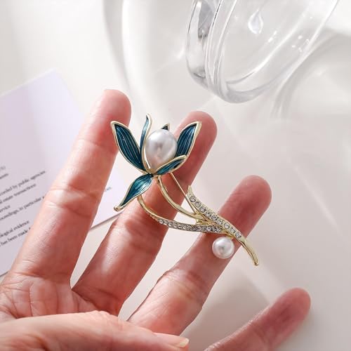 FFZDENA Flower Floral Pearl Brooch Rhinestone Crystal Brooch Leaf Bouquet Brooch Pin Fashion Dress Accessories Birthday Graduation Jewelry Gift For Women - Image 4