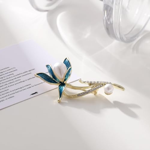FFZDENA Flower Floral Pearl Brooch Rhinestone Crystal Brooch Leaf Bouquet Brooch Pin Fashion Dress Accessories Birthday Graduation Jewelry Gift For Women - Image 3
