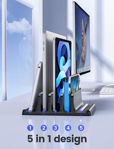 Vaydeer 3-Slot Vertical Laptop Stand Made of Premium ABS Plastics 5 in 1 Design Space-Saving Adjustable Desk Organizer for All MacBook/Chromebook/Surface - Image 2