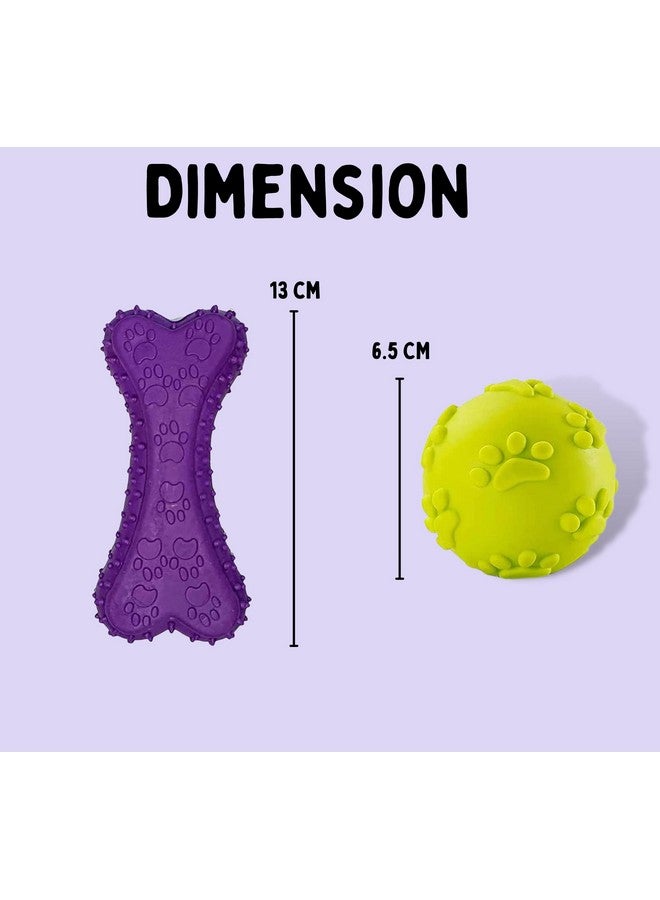 Dog Toy Combo Of (Prickle Bone + Claw Ball) | Natural Latex Rubber Toys For Small Dogs & Puppies | Durable, Chewing, Fetching, Playing, Teething & Training Chew Safe Play Toy - Image 2