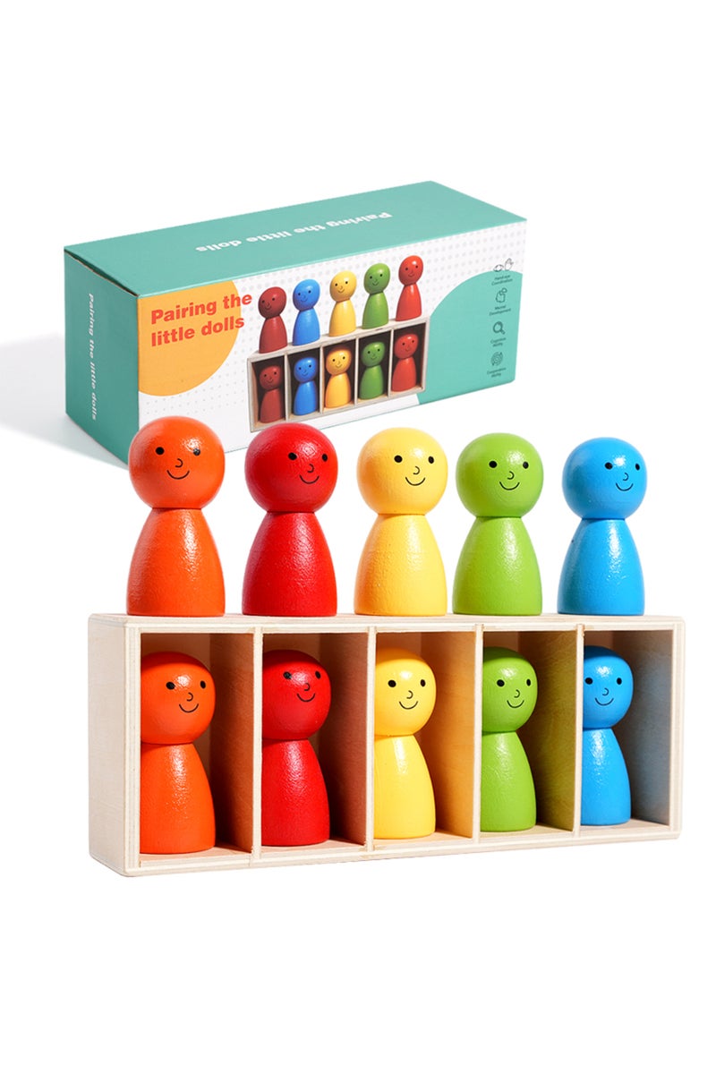 دمى متطابقة، ألعاب مونتيسوري لفرز الألوان، لعبة حسية لمطابقة الألوان، دمى خشبية مثبتة في أكواب، دمى أذن