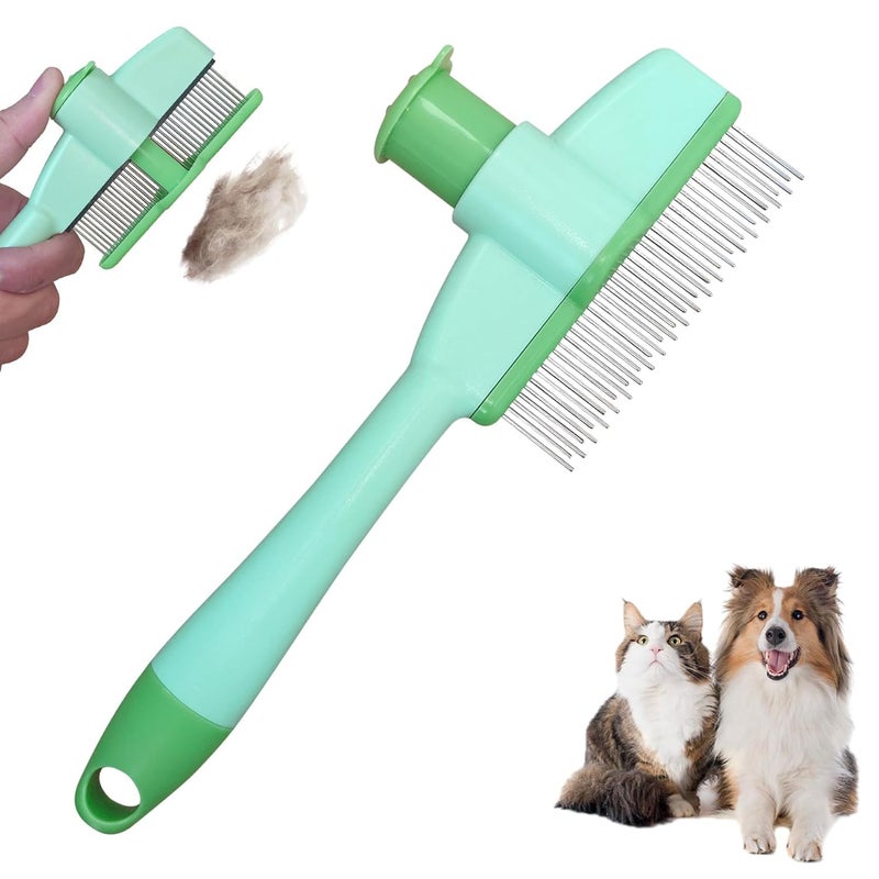 SHOPVILLA Self Clean Dog Comb, Dog Brush for Grooming, Flea Comb Pet Cat Dog Lice Comb Nit Remover Grooming Brush Tools to Treatment & Remove Fleas, Mites, Ticks, Dandruff Flakes - Stainless Steel - Image 1