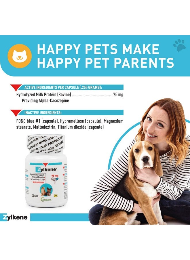 Vetoquinol - Zylkene Calming Support Supplement For Small Dogs And Cats, Helps Promote Relaxation And Reduce External Stress Factors, Daily Behavioral Support And Anxiety Relief For Dogs And Cats, 75Mg - Image 1