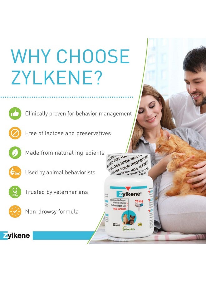 Vetoquinol - Zylkene Calming Support Supplement For Small Dogs And Cats, Helps Promote Relaxation And Reduce External Stress Factors, Daily Behavioral Support And Anxiety Relief For Dogs And Cats, 75Mg - Image 1