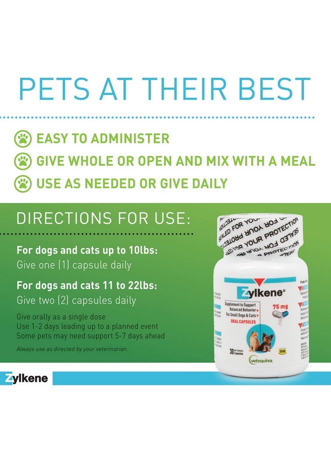 Vetoquinol - Zylkene Calming Support Supplement For Small Dogs And Cats, Helps Promote Relaxation And Reduce External Stress Factors, Daily Behavioral Support And Anxiety Relief For Dogs And Cats, 75Mg - Image 1