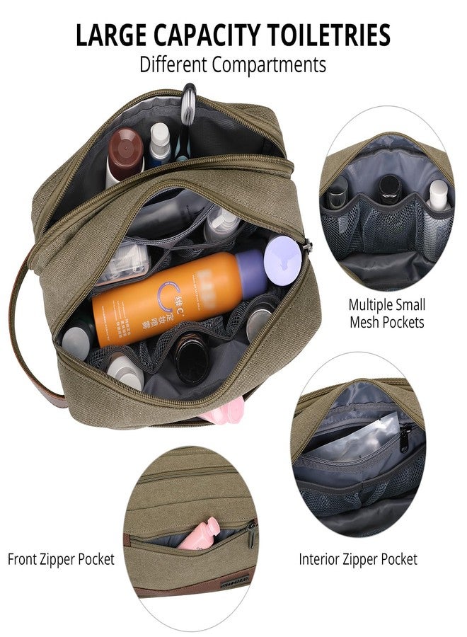 WITZMAN Canvas Toiletry Bag for Men Hanging Dopp Kit Organizer Water-resistant Travel Toiletries bag Men Bathroom Bag with Wet Pocket(A8001 Army Green) - Image 4