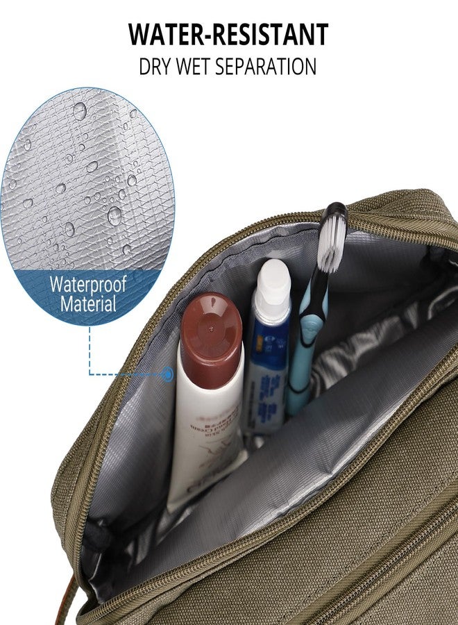 WITZMAN Canvas Toiletry Bag for Men Hanging Dopp Kit Organizer Water-resistant Travel Toiletries bag Men Bathroom Bag with Wet Pocket(A8001 Army Green) - Image 5