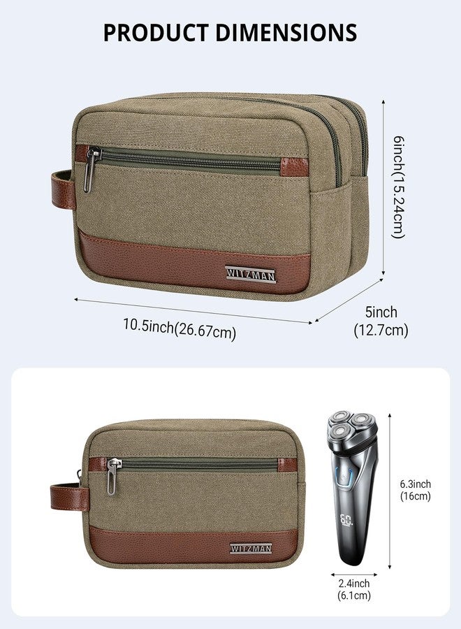 WITZMAN Canvas Toiletry Bag for Men Hanging Dopp Kit Organizer Water-resistant Travel Toiletries bag Men Bathroom Bag with Wet Pocket(A8001 Army Green) - Image 3