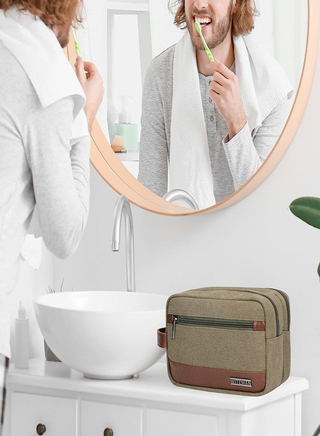 WITZMAN Canvas Toiletry Bag for Men Hanging Dopp Kit Organizer Water-resistant Travel Toiletries bag Men Bathroom Bag with Wet Pocket(A8001 Army Green) - Image 2