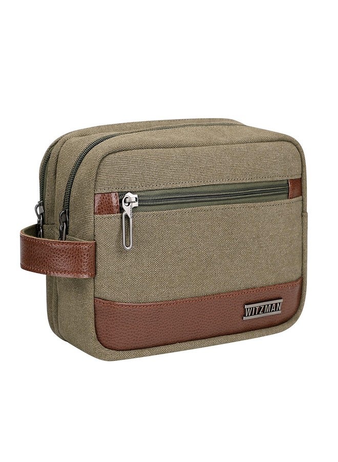 WITZMAN Canvas Toiletry Bag for Men Hanging Dopp Kit Organizer Water-resistant Travel Toiletries bag Men Bathroom Bag with Wet Pocket(A8001 Army Green) - Image 1