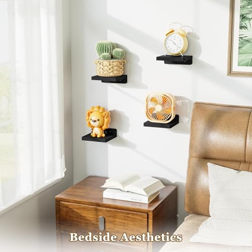 SRIWATANA Small Floating Shelves Wall Mounted Wood Shelf for Decoration and Storage Set of 4 Mini Display Shelf for Bedroom Bathroom Kitchen Office Black 5 inch - Image 3