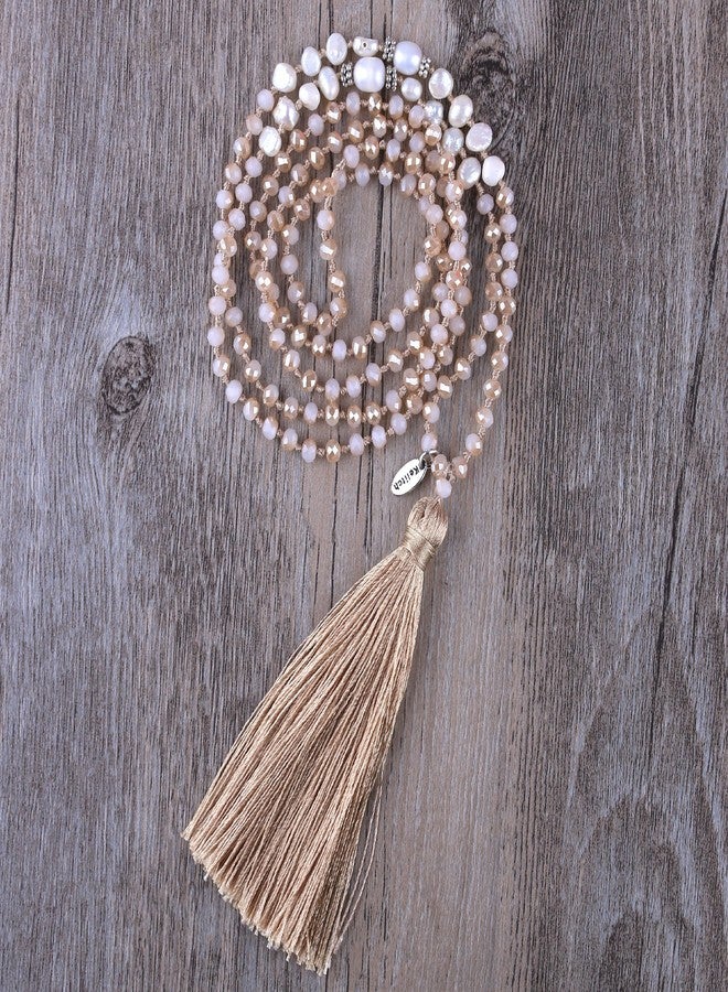 KELITCH Women Pearls Necklace Crystal Beaded Necklaces Handmade Tassel Necklaces - Image 3
