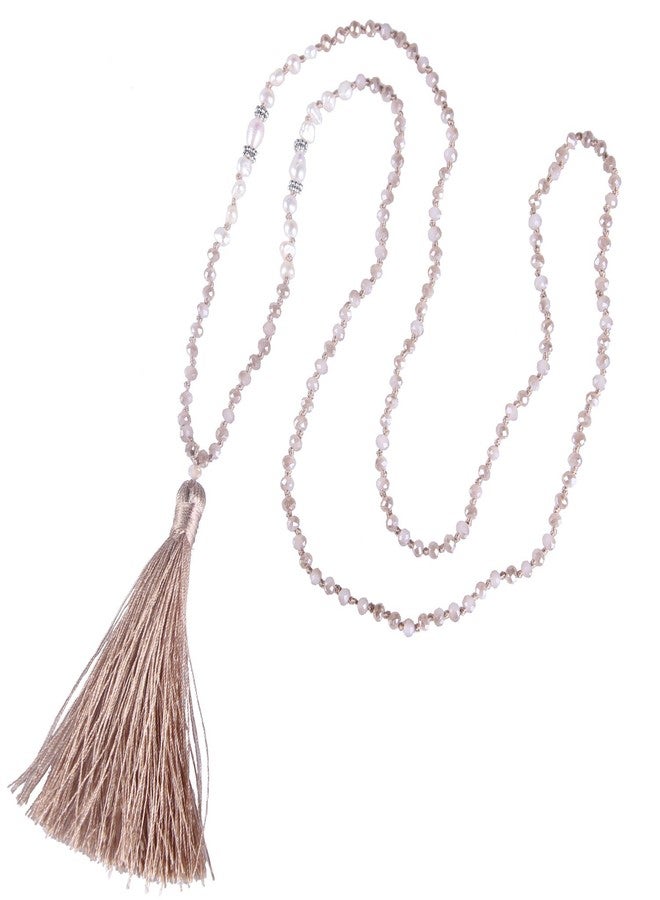 KELITCH Women Pearls Necklace Crystal Beaded Necklaces Handmade Tassel Necklaces - Image 1