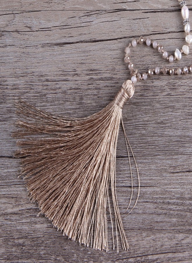 KELITCH Women Pearls Necklace Crystal Beaded Necklaces Handmade Tassel Necklaces - Image 2