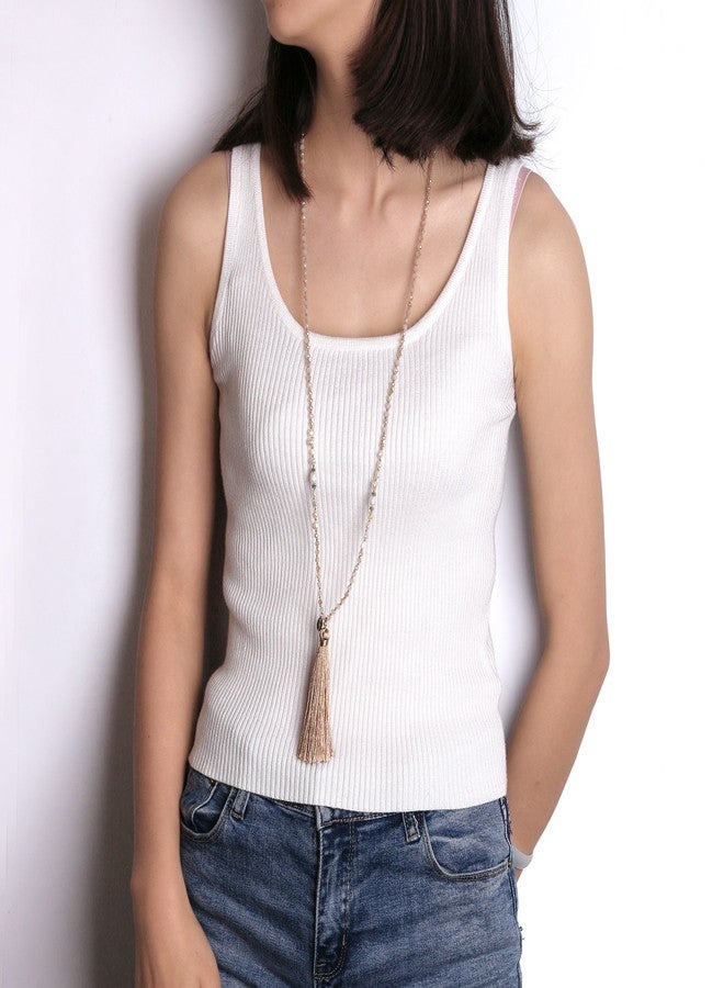 KELITCH Women Pearls Necklace Crystal Beaded Necklaces Handmade Tassel Necklaces - Image 4
