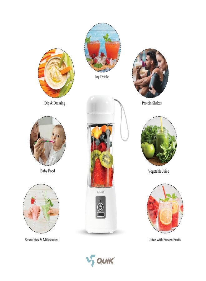 Quik Portable Blender - Cordless 13oz. Personal Blender for Shakes and Smoothies, Licuadora, BPA Free, USB-C Rechargeable, Mini juicer for Travel, Leakproof, Juicer Cup, Ice Crush (White) - Image 2