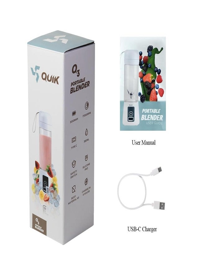 Quik Portable Blender - Cordless 13oz. Personal Blender for Shakes and Smoothies, Licuadora, BPA Free, USB-C Rechargeable, Mini juicer for Travel, Leakproof, Juicer Cup, Ice Crush (White) - Image 5