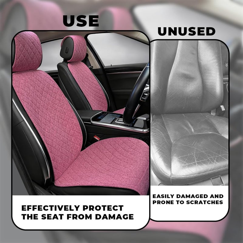 Partsable 2PCS Linen Car Seat Covers Front Seats,Breathable Cloth Fabric Car Seat Protector - Universal Cloth Seat Covers Fit for Cars, Vans, SUVs, Trucks and for All Seasons - Pink - Image 2