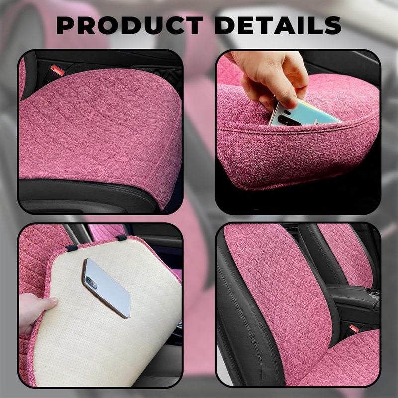 Partsable 2PCS Linen Car Seat Covers Front Seats,Breathable Cloth Fabric Car Seat Protector - Universal Cloth Seat Covers Fit for Cars, Vans, SUVs, Trucks and for All Seasons - Pink - Image 3
