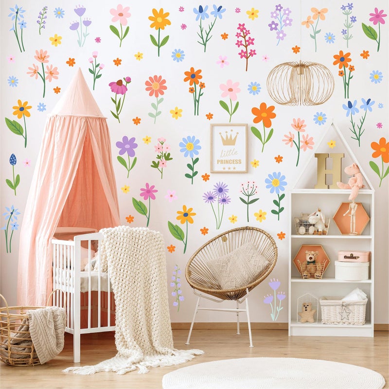 AOWDIAO Floral Wall Decals - 102 Pcs Peel and Stick Vinyl Flower Stickers - Assorted Varieties & Colors for Bedroom, Kidsâ€™ Rooms, Nursery, or Living Room Decor - Image 3