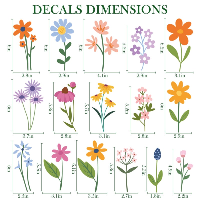AOWDIAO Floral Wall Decals - 102 Pcs Peel and Stick Vinyl Flower Stickers - Assorted Varieties & Colors for Bedroom, Kidsâ€™ Rooms, Nursery, or Living Room Decor - Image 5