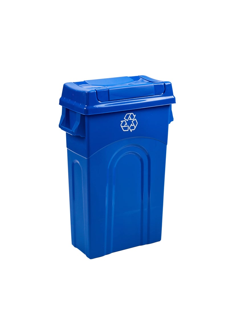 United Solutions United Solutions 23 Gallon Highboy Plastic Recycling Bin Kitchen Trash Can with Lid Pass Through Handles and Dustpan Edge Blue 