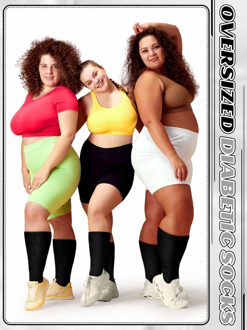Bunnycool 4 Pairs Extra Wide Socks Swollen 30" Lymphedema Bariatric Socks Non Binding Loose Fit(10-13,Black Color) - Image 4