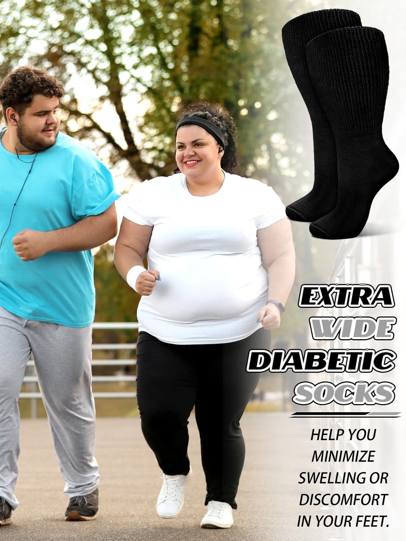 Bunnycool 4 Pairs Extra Wide Socks Swollen 30" Lymphedema Bariatric Socks Non Binding Loose Fit(10-13,Black Color) - Image 2